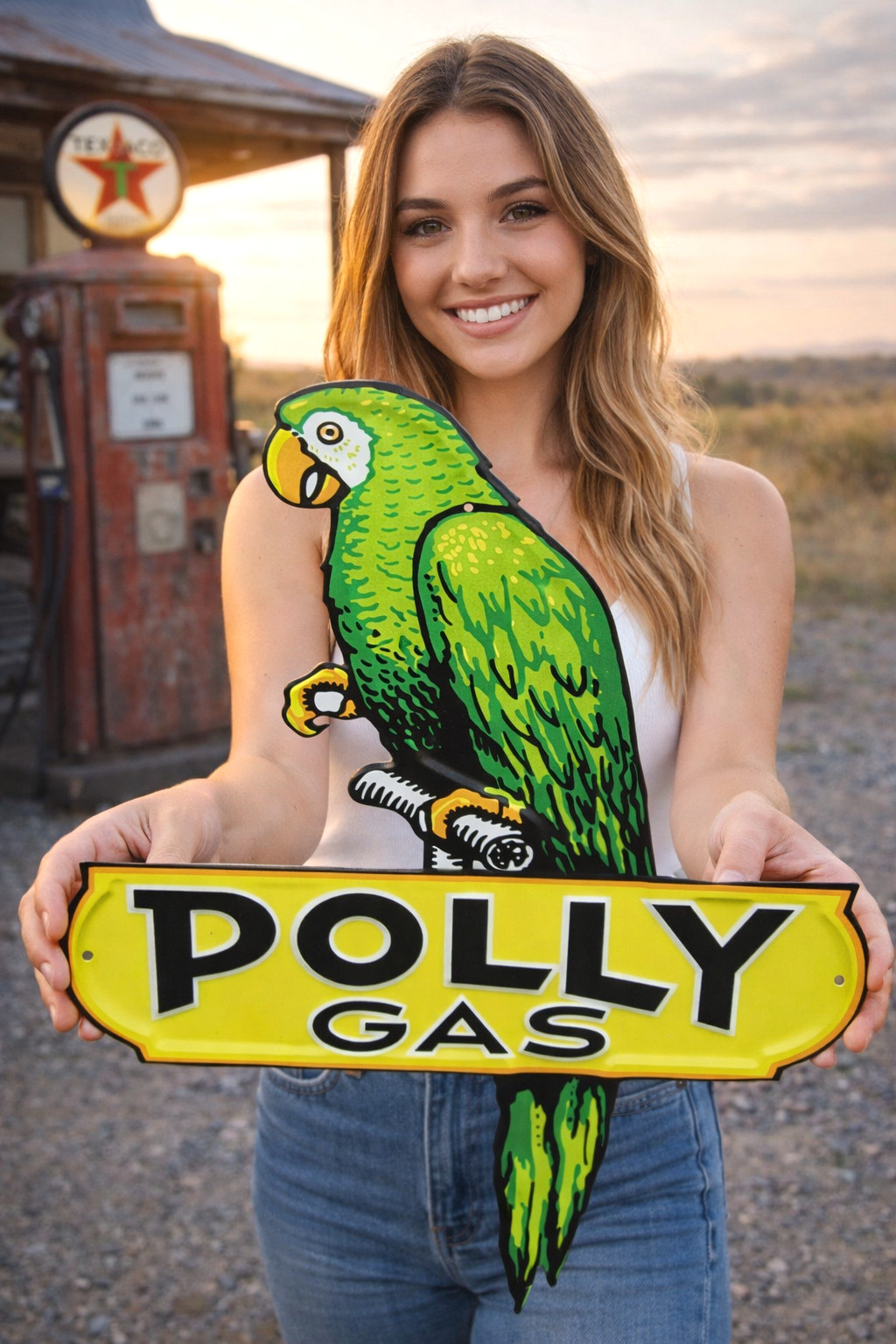 Polly Gasoline Gas Oil Large 18.25" Embossed Metal Steel Sign