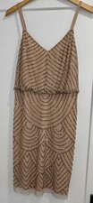 Adrianna Papell Blouson Beaded V-Neck Blouson Pink Taupe Dress US 14