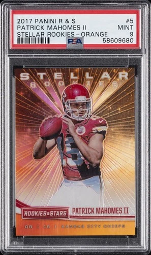 2017 PANINI ROOKIES & STARS STELLAR ORANGE PATRICK MAHOMES II ROOKIE /25 PSA 9