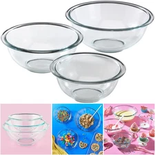 3-Piece Glass Mixing Bowls Set Oven Dishwasher Freezer Microwave Safe