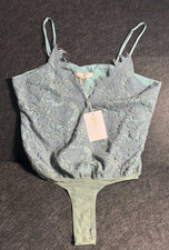 WAYF Lace Bodysuit Women's M Blue Smoke Eyelash Lace Cami Sleeveless NWT