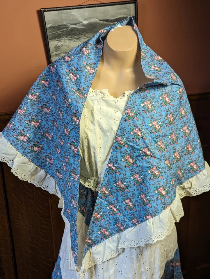 Vintage 1970s Blue Floral Romantic Cottagecore Sleeveless Maxi Prairie Dress - Image 3 of 4