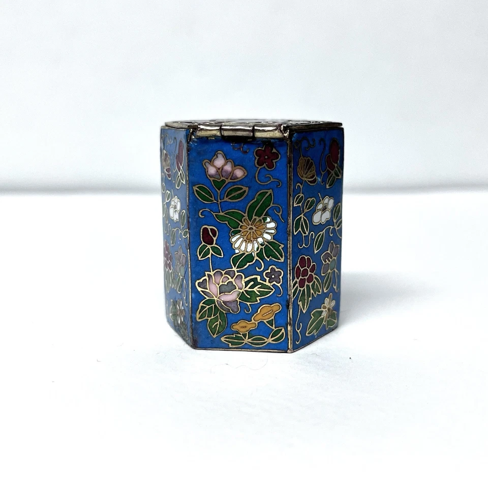Antiguo frasco de baratija con palo de flores octágono cloisonne chino asiático Foto 3 de 4