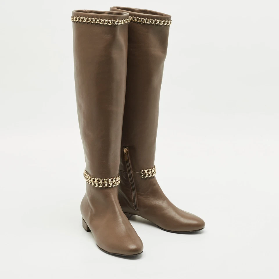 Botas hasta la rodilla Le Silla de cuero marrón con detalle de cadena talla 37 Foto 4 de 4