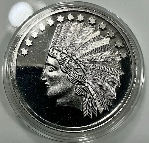 Vintage Silvertowne 1 Oz Silver Round .999 Silver Indian Head Eagle Proof Like