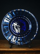 Vintage Blue kobalt  Art Glass Plate Hand Blown Textured 26 cm