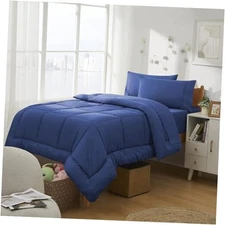 Dorm Room Essentials College Bedding Comforter Set 5 Piece Size Twin Royal Blue