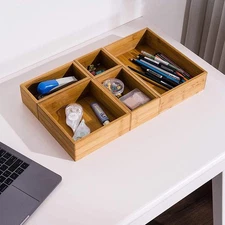 7-Compartment Bamboo Organizer Tray for Kitchen, Bathroom, Office, Stackable