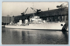 RPPC French Navy Destroyer Chacal &ndash; Albert Dock Liverpool c.1935 Naval Postcard