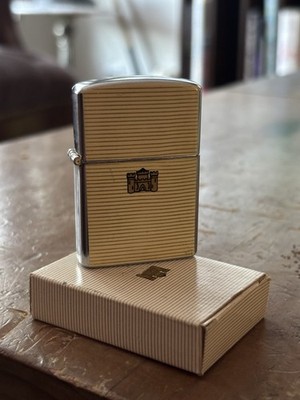 Hadson Kent Castle flip-top gasoline lighters, featuring a striped enamel design