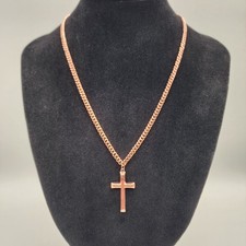 Solid Copper Cross Necklace 4mm Chain 19.5" Handmade Heavy Christian Pendant