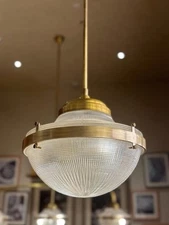 Art Deco Vintage Brass Glass Pendant Light Antique Ceiling Hanging Fixture