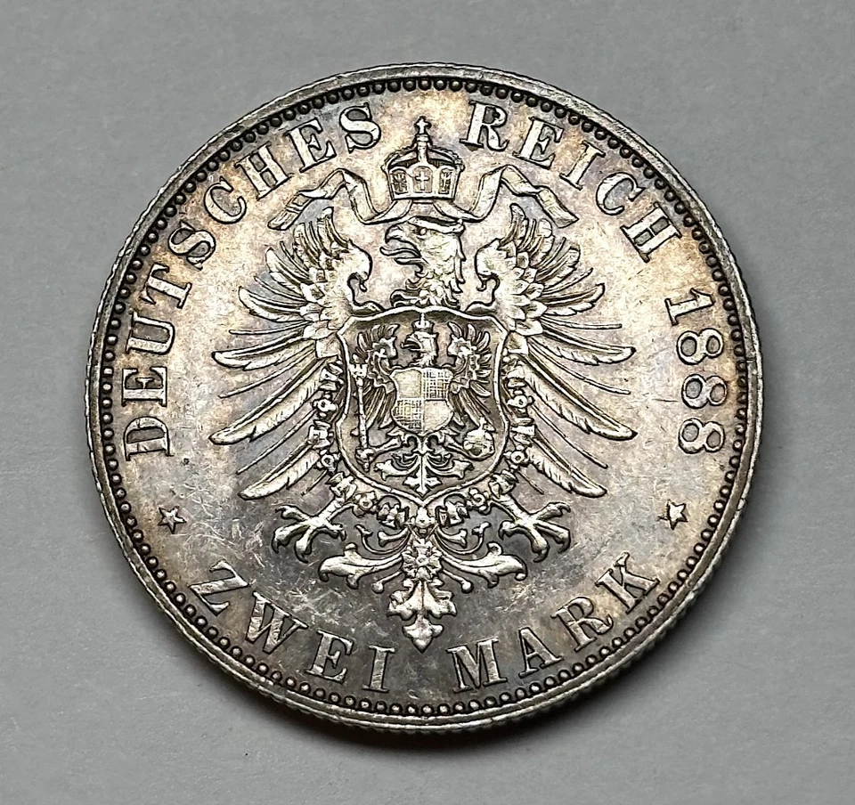 Alemania Imperial 1888-A - Prusia AR 2 Marcas, KM-510. Foto 2 de 2