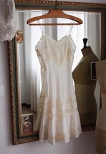 Antique Authentic 1920s Cream Silk  Valenciennes Lace Slip Dress