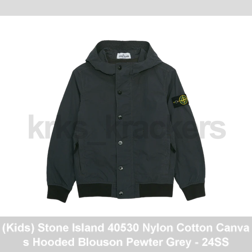 (Kids) Stone Island 40530 Nylon Cotton Canvas Hooded Blouson Pewter Grey - 24SS