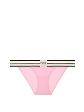 Victoria's Secret PINK Logo Bikini Panty Candy Pink White Stripe Band