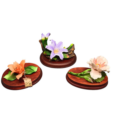 3 Vintage Porcelain Flowers Dea Capodimonte Orange Water Lily Pink Purple READ D