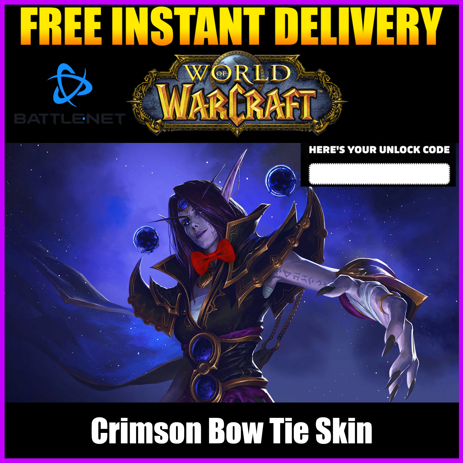 World of Warcraft Crimson Bow Tie - Pringles - Rare SKIN Global CODE WoW