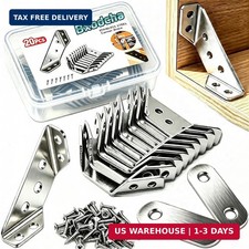 20pcs Stainless Steel Heavy Duty Corner Bracket Furniture Angle Braces w/Screws