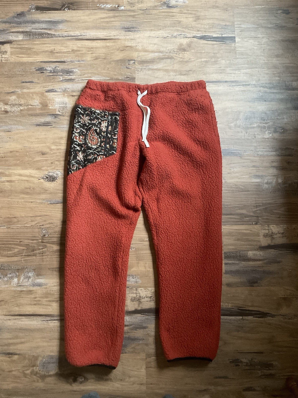 18 East Fleece Pant Orange with hand Block printed Detailing Size XL