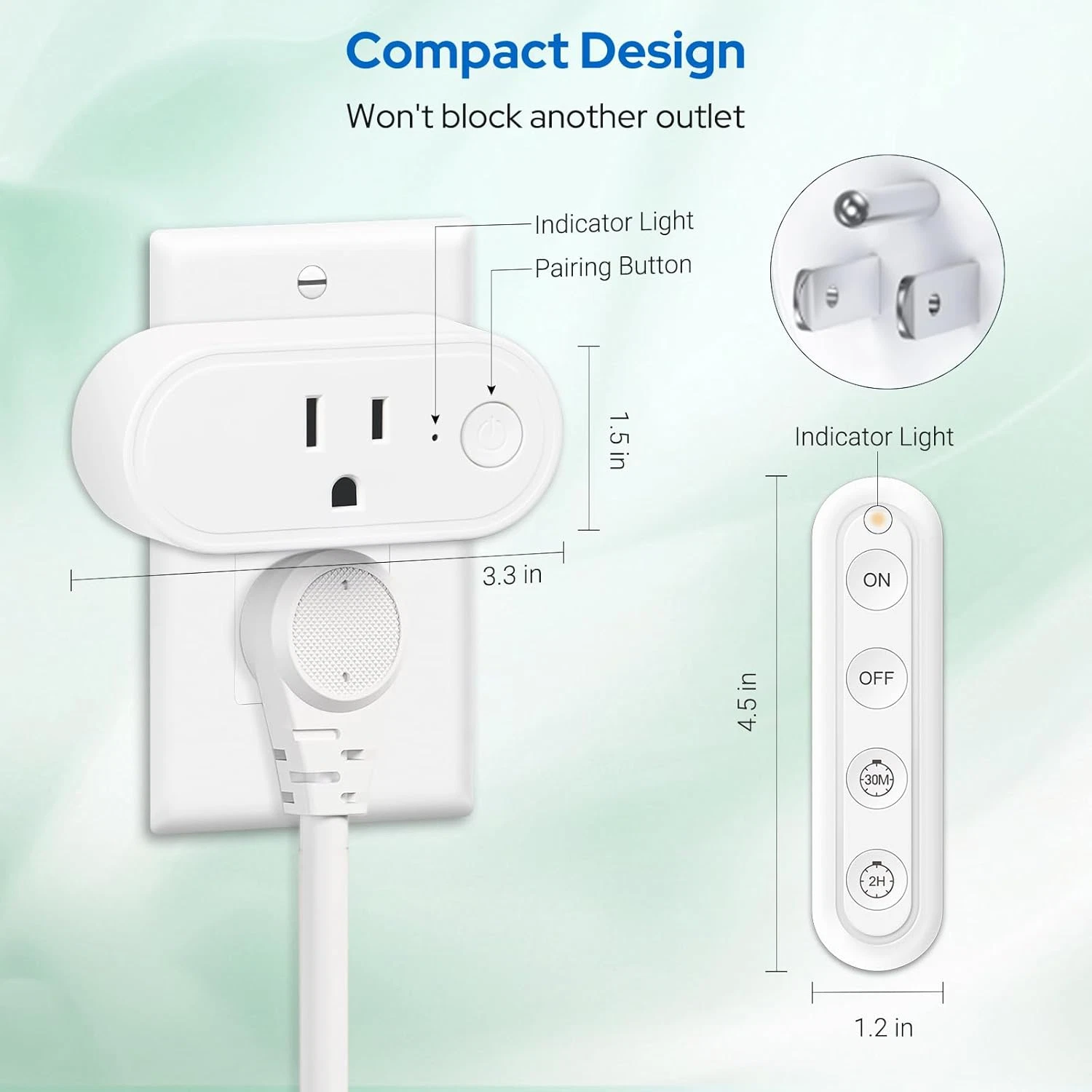 Remote Control Timer Outlet Dual Gear Countdown 30Min/2H Auto Shut off 15A/1800W