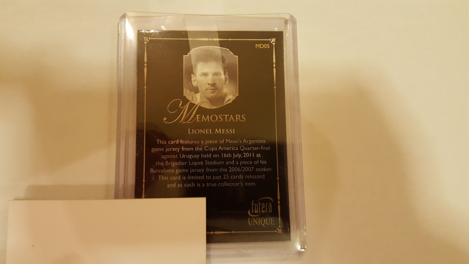 Lionel Messi GOAT 2014 Futera Unique MemoStars Game-Worn Memorable Relics Jersey view 5