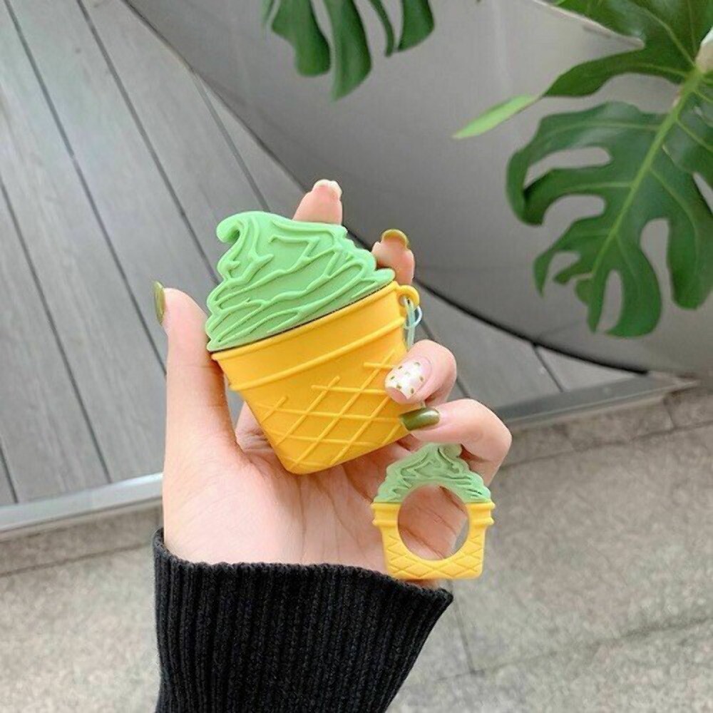 ICECREAM AIR POD SILICON CASE。 Cartoon Silicone Protective Case MINT ICE CREAM W/Keychain For
