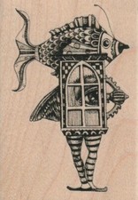 Window Fish 2 1/2 x 3 1/2" Rubber Stamp, Fish Stamp, Ocean, Nautical