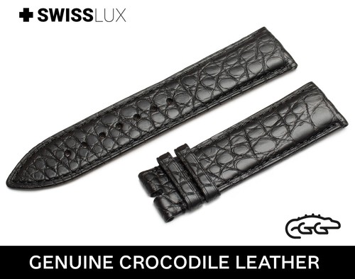Crocodile Alligator Leather For GLASHUTTE Watch Black Strap Band Buckle/Clasp - 第 1/10 張圖片