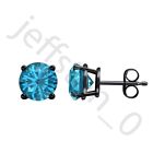 Gold Over Solitaire Stud Earrings 6mm 1.60Ctw Created Swiss Blue Topaz 14k Black