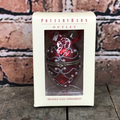 Pottery Barn Beaded 2.5'' Red Egg Christmas Tree Ornament