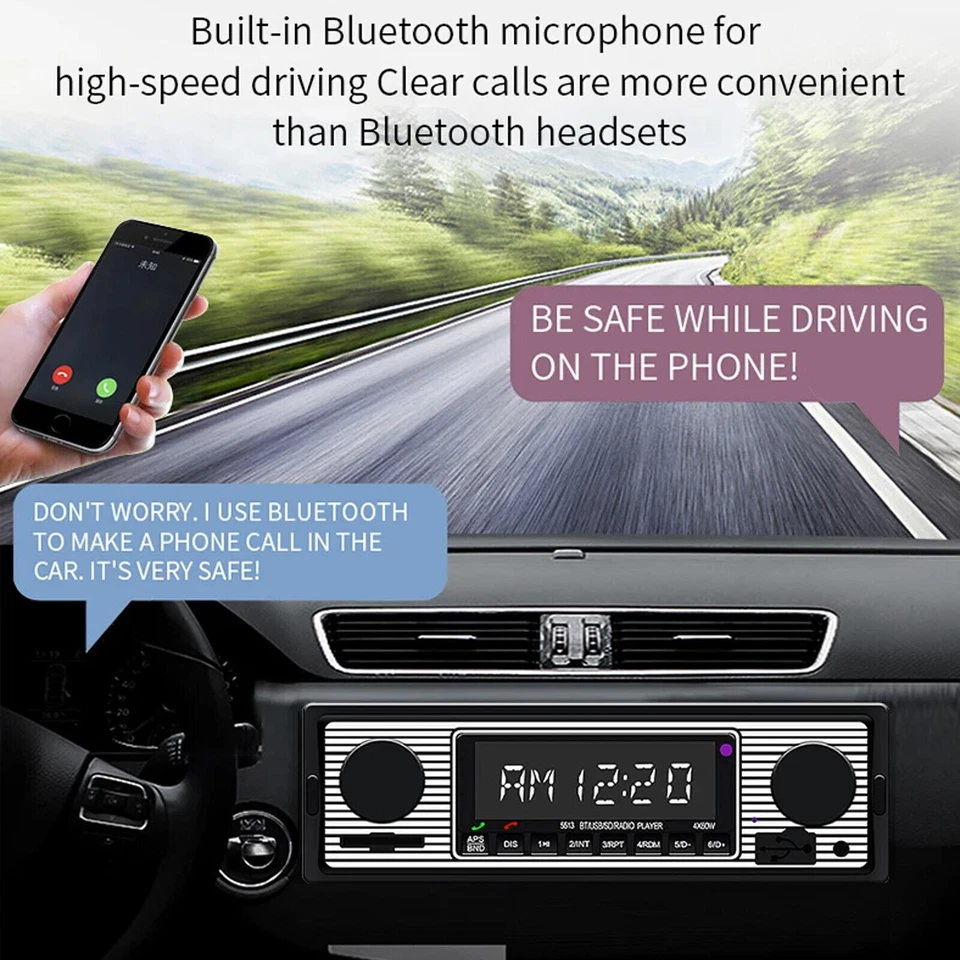 Single Din Bluetooth Vintage Car Stereo FM Radio USB Audio Receiver MP3 Player - Image 3 of 4