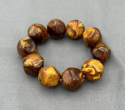 Bracelet Vintage Tiger Eye Plastic Stretch Retro MCM