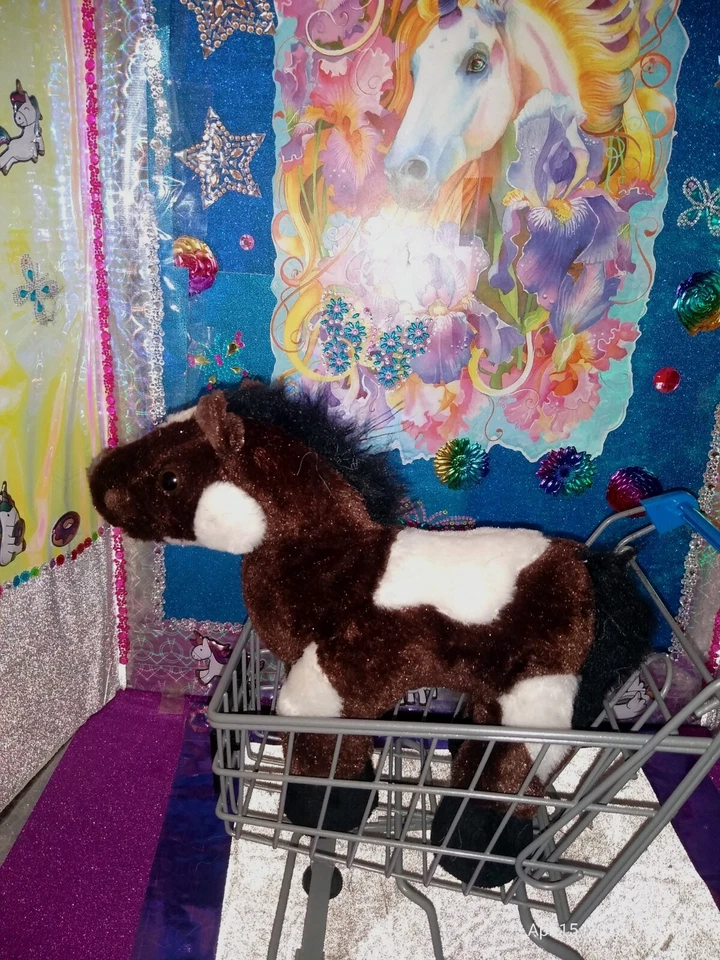 🦄Ganz Webkinz "Pinto" Horse Dark Brown White Black Mane Tail HM147 10.5" Plush! - Image 4 of 4