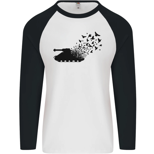 Banksy Style Tank and Doves Peace Mens L/S Baseball T-Shirt - Picture 8 of 29