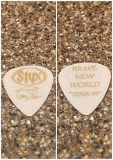 Styx 1999 Tour Brave New World Gold On White Tommy Shaw Band Guitar Pick Pic 99