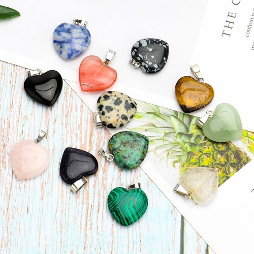 12pcs Natural Gemstones Heart Shape Reiki Chakra Healing Pendant Necklaces USA - Picture 4 of 4