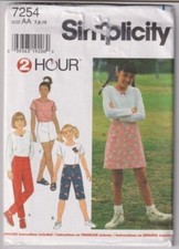 7254 SIMPLICITY 2 Hour - TOP Slim PANTS SHORTS SKIRT- GIRLS Sz 7/8/10