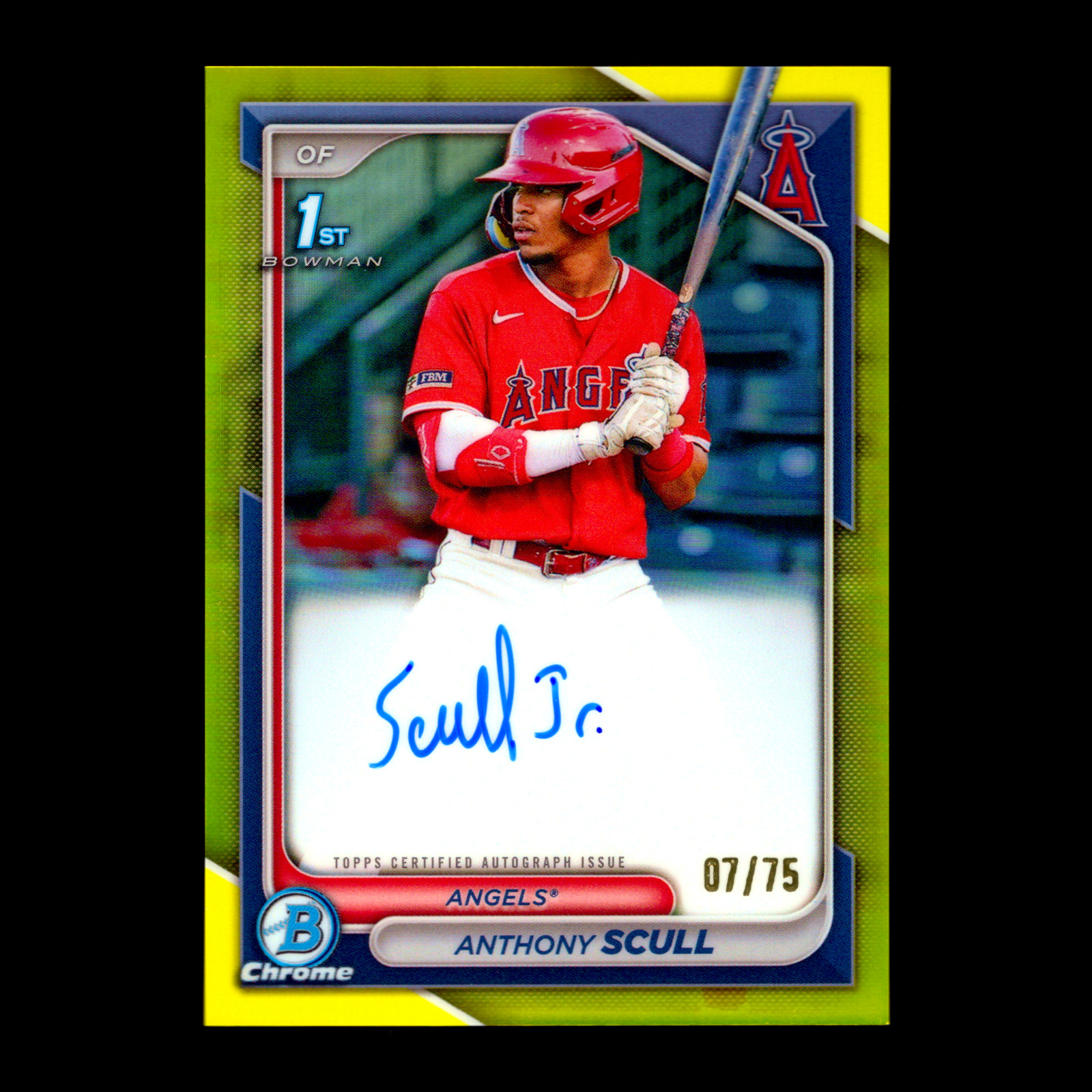2024 Bowman Chrome Prospect Anthony Scull 1st Auto Yellow Refractor RC /75