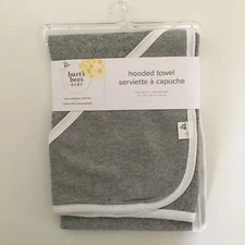 NEW Burt's Bees Baby Organic Cotton Hooded Towel Gray 29” x 29”