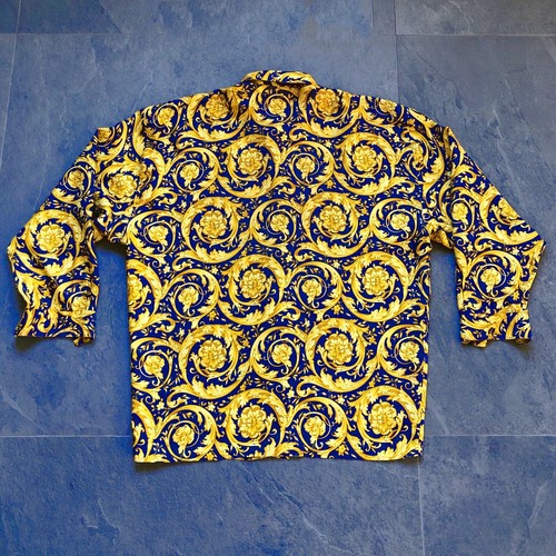 VERSACE CLASSIC V2 silk shirt Baroque print size IT XL blue & gold - Picture 12 of 12