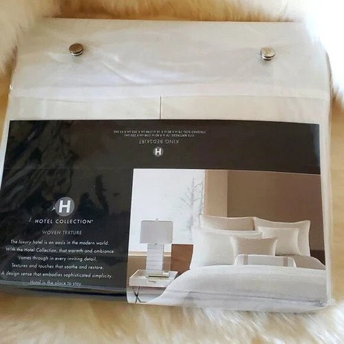 HOTEL COLLECTION WOVEN TEXTURE 16'' SKIRT DROP KING BEDSKIRT COLOR WHITE NEW - Picture 2 of 5