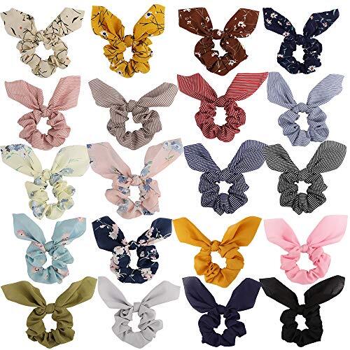 20-Pack Multi-Colored Bow Hair Scrunchies for Women