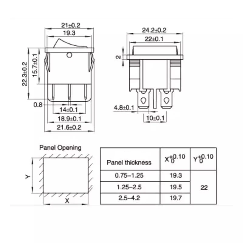 interruttore deviatore a 3 posizioni ON-OFF-ON a bilanciere 250V 12A 21x24mm - Immagine 2 di 2