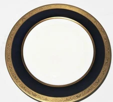 T & V Limoges Raynaud Conde Cobalt Blue, Gold Encrusted Dinner Plate, 9 7/8"