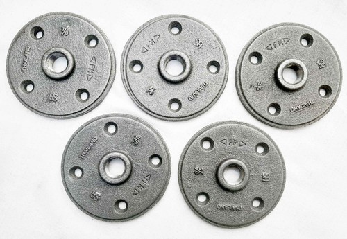 3/8" Black Floor Flange. Malleable Iron pipe fitting. npt. 5 pcs. Heavy Duty.