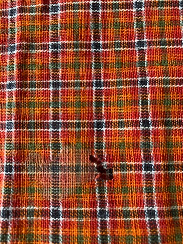 Vintage Cotton Handwoven Assam Orange, Red, Green 2.75 yards x 17" Wide Ethnic - Picture 8 of 9