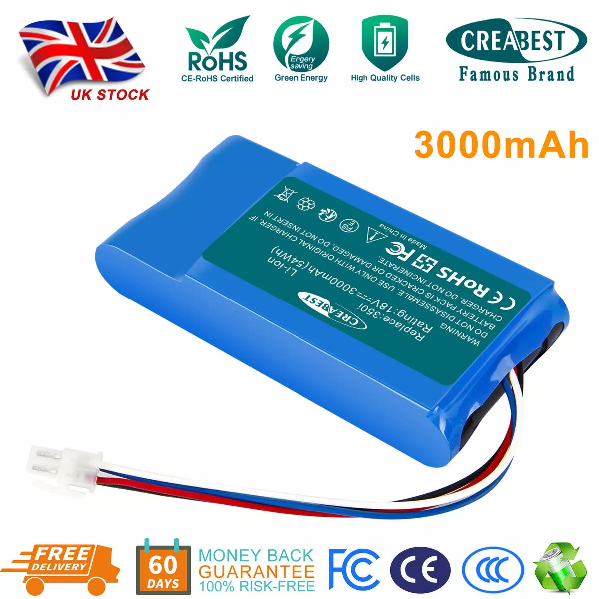 18V 3000mAh Replacement Battery for Yard Force 1920726 AMIRO 350