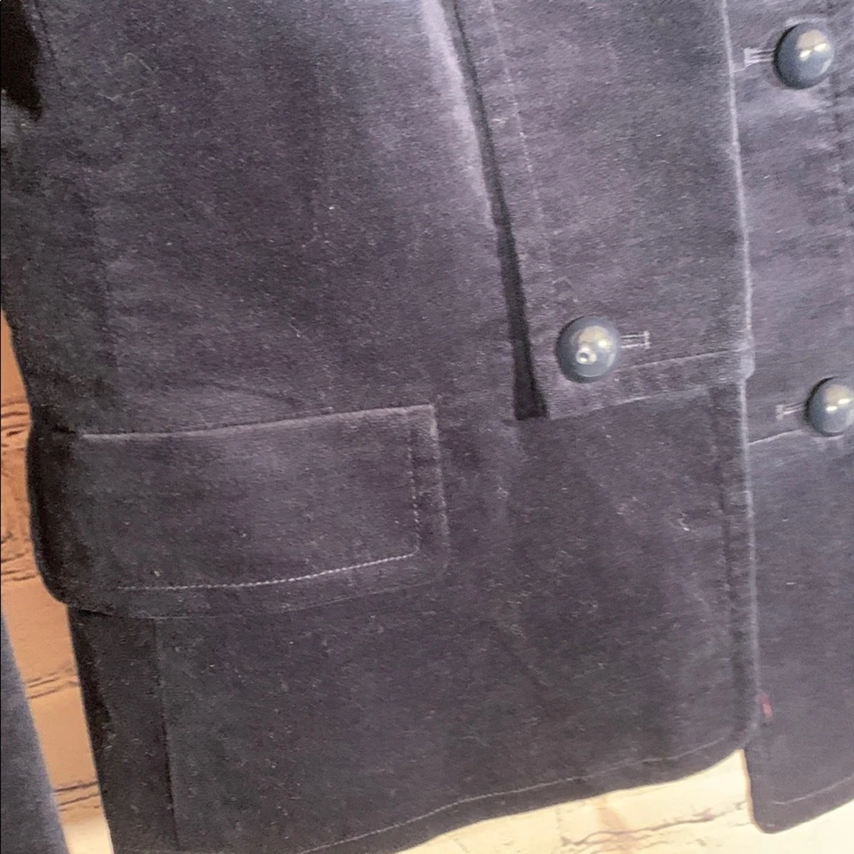 Talbots 女式天鹅绒西装外套海军蓝 8P 码 Corpcore 商务 Whimsigoth Grunge — 第 3/4 张图片