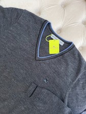 New Unisex ETRO Pullover V neck Logo Dark Gray Wool Knit Sweater XL size